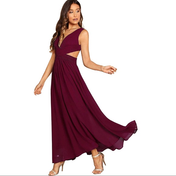 Burgundy Maxi Dress with Cutouts - Picture 3 of 6